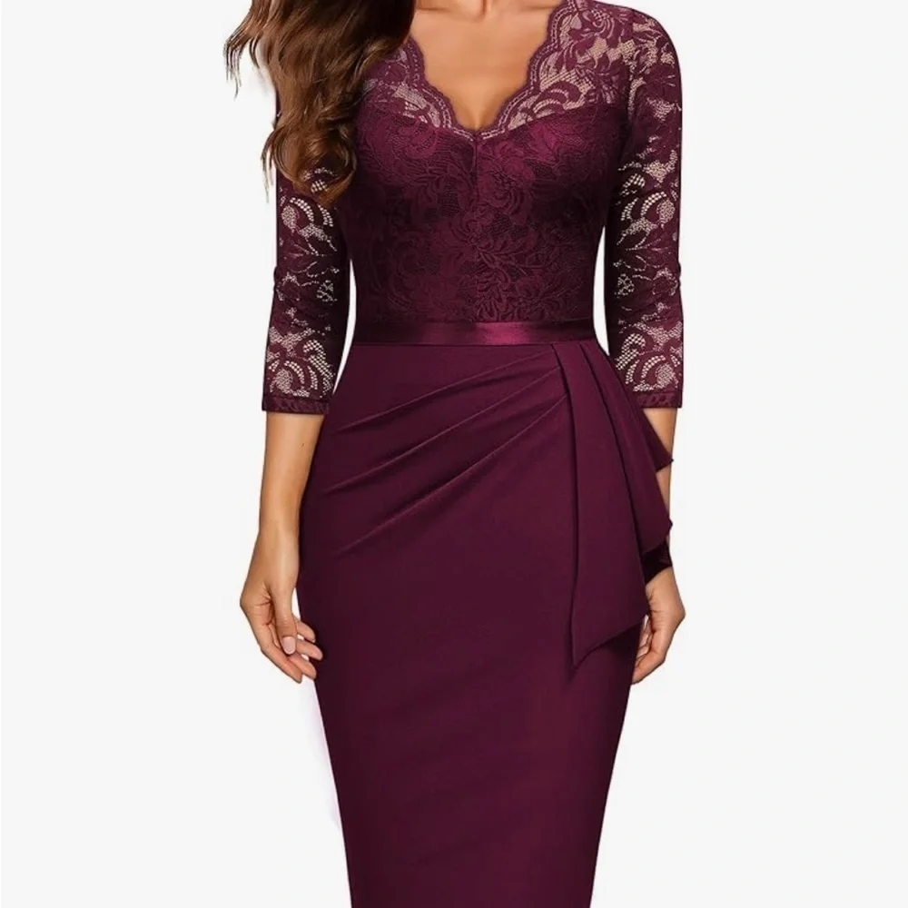 Miusol Retro V Neck Floral Lace Ruffle Style Cocktail Party Dress 2XL NWT